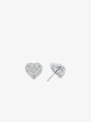 Precious Metal-Plated Sterling Silver Pavé Heart Earrings image number 1