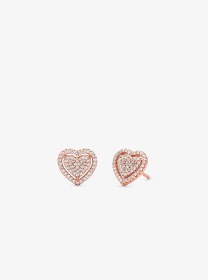 Precious Metal-Plated Sterling Silver Pavé Heart Earrings image number 0