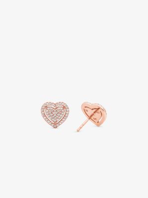 Precious Metal-Plated Sterling Silver Pavé Heart Earrings