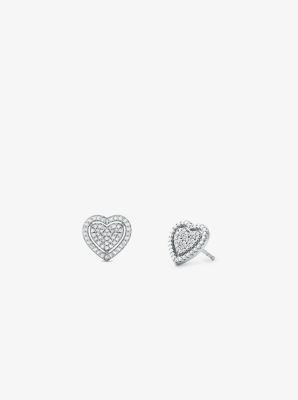 Precious Metal-Plated Sterling Silver Pavé Heart Necklace and Earrings Gift Set image number 1