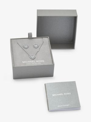 Precious Metal-Plated Sterling Silver Pavé Heart Necklace and Earrings Gift Set image number 3