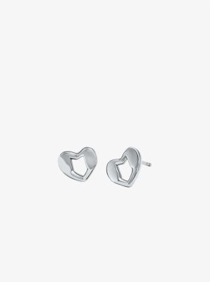 Precious Metal-Plated Sterling Silver Heart Stud Earrings