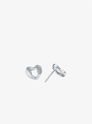 Precious Metal-Plated Sterling Silver Heart Stud Earrings