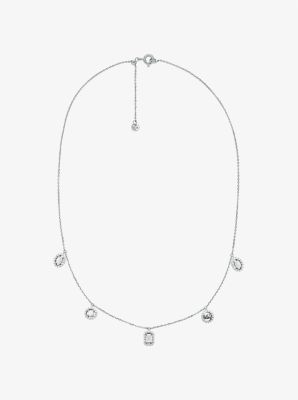 Michael Kors Rhodium-plated Sterling Silver Multi Stone Necklace In Silver