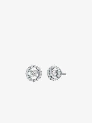 Precious Metal-Plated Sterling Silver Pavé Halo Stud Earrings