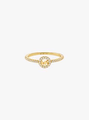 Anello Fulton con ciondolo con logo pavé placcato in metallo prezioso