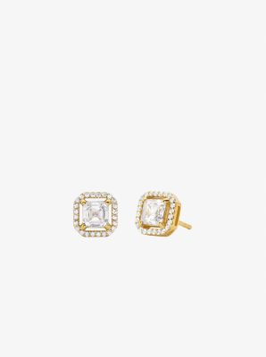 Precious Metal-Plated Sterling Silver Pav&eacute; Stud Earrings