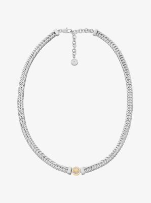 Michael Kors Pavé Logo Foxtail Chain Necklace In Silver