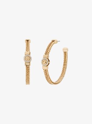 Michael Kors Pavé Logo Foxtail Chain Hoop Earrings In Gold