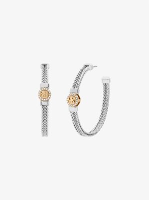 Michael Kors Pavé Logo Foxtail Chain Hoop Earrings In Silver