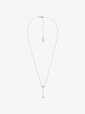 Logo Charm and Cubic Zirconia Necklace in SILVER | Michael Kors