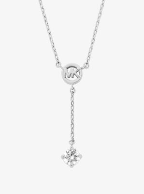 Logo Charm and Cubic Zirconia Necklace in SILVER | Michael Kors