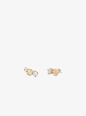 Logo and Cubic Zirconia Stud Earrings in GOLD | Michael Kors