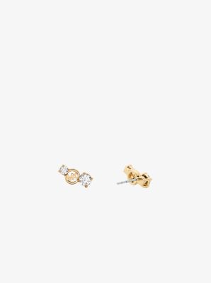 Logo and Cubic Zirconia Stud Earrings in GOLD | Michael Kors