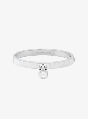 Michael Kors Lock Charm Leather Bangle In Silver