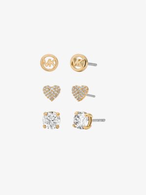 Michael Kors 3-piece Cubic Zirconia Stud Earrings Gift Set In Gold