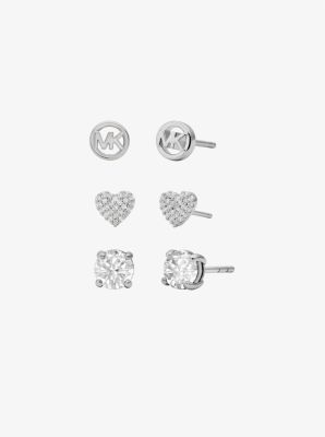 Michael Kors 3-piece Cubic Zirconia Stud Earrings Gift Set In Silver