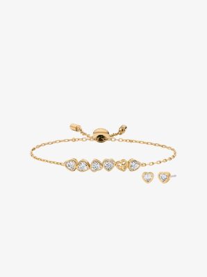 Cubic Zirconia Hearts Slider Bracelet and Stud Earrings in GOLD | Michael Kors