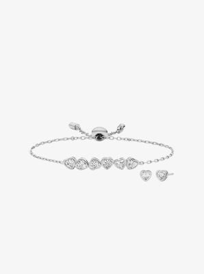 Cubic Zirconia Hearts Slider Bracelet and Stud Earrings in SILVER | Michael Kors