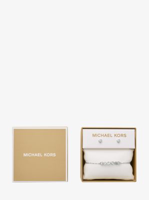 Cubic Zirconia Hearts Slider Bracelet and Stud Earrings in SILVER | Michael Kors