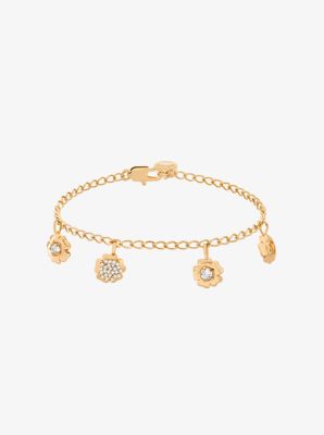 Pav&eacute; Flower Charm Bracelet and Stud Earrings Jewelry Set