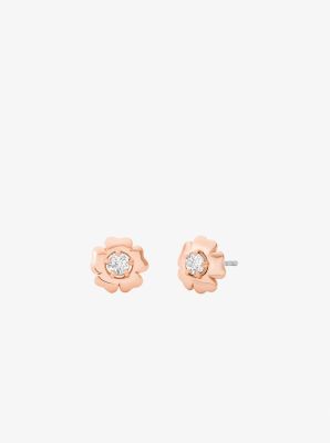 Pav&eacute; Flower Charm Bracelet and Stud Earrings Jewelry Set