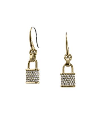 Pav&eacute; Gold-Tone PadLock Earrings