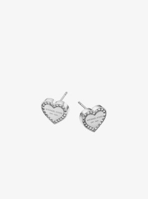 Pav&eacute; Silver-Tone Heart Charm Earrings in SILVER | Michael Kors