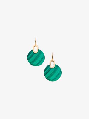 Gold-Tone Malachite Disc Drop Earrings