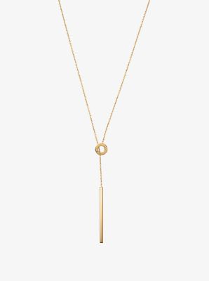 Crystal Gold Tone Logo Lariat Necklace Michael Kors