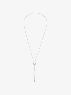 Crystal Silver-Tone Logo Lariat Necklace