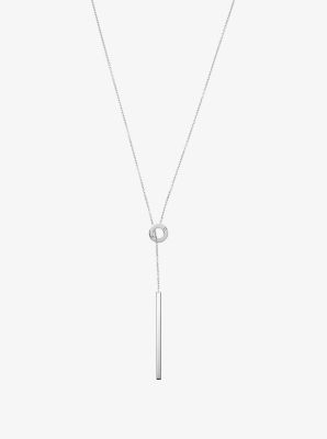 Crystal Silver-Tone Logo Lariat Necklace | Michael Kors