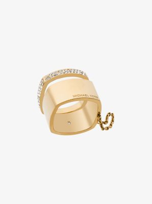 Pav&eacute; Gold-Tone Double Ring