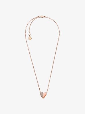 Pav&eacute; Rose Gold-Tone Heart Pendant Necklace