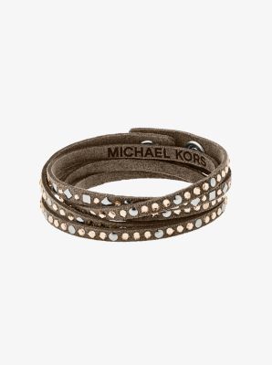 Crystal Gunmetal-Tone Leather Bracelet