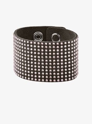 Crystal Gunmetal-Tone Leather Bracelet