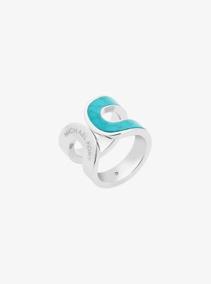 Silver-Tone Turquoise Acetate Ring