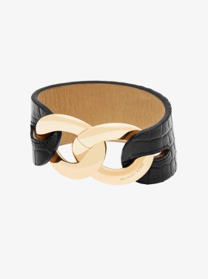 Gold-Tone and Embossed-Leather Bracelet | Michael Kors