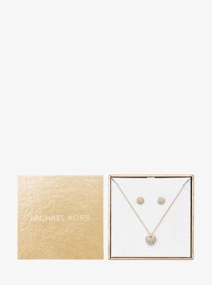 Pavé Gold-Tone Heart Necklace and Earrings Set