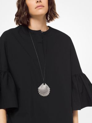 Silver-Tone Pavé Seashell Necklace