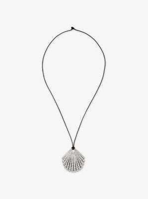Silver-Tone Pavé Seashell Necklace