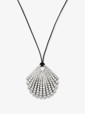 Silver-Tone Pavé Seashell Necklace