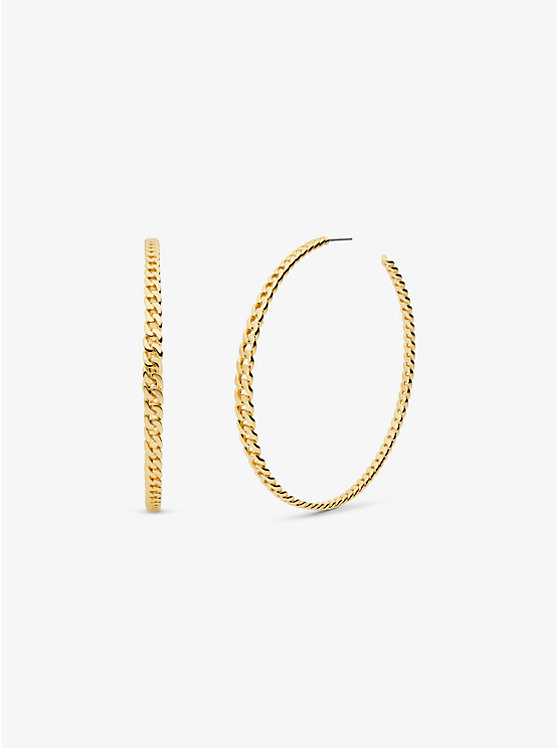 Precious Metal-Plated Brass Curb Link Hoop Earrings image number 0