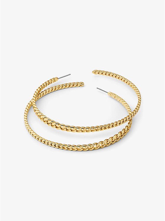 Precious Metal-Plated Brass Curb Link Hoop Earrings image number 1