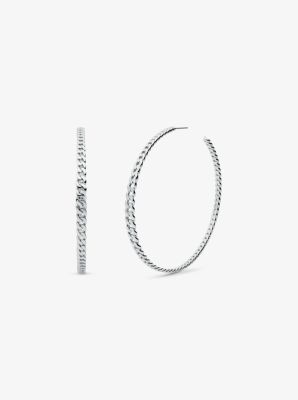 Precious Metal-Plated Brass Curb Link Hoop Earrings image number 0