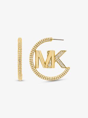 Precious Metal-plated Brass Pavé Logo Hoop Earrings | Michael Kors