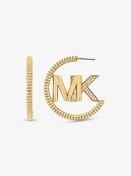 MK Precious Metal-Plated Brass Pave Logo Hoop Earrings - Gold - Michael Kors