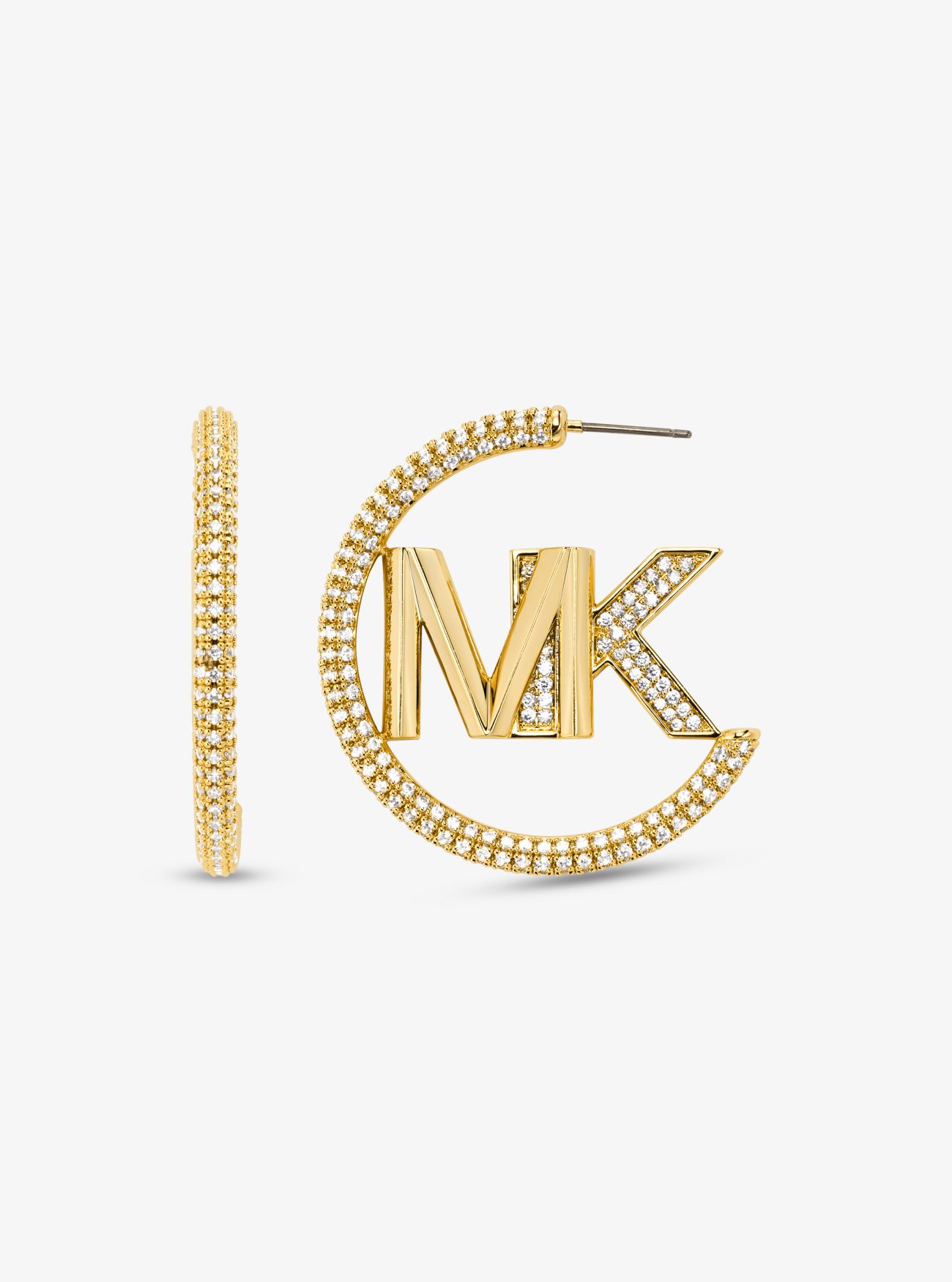 MK Precious Metal-Plated Brass PavÃ© Logo Hoop Earrings - Gold - Michael Kors