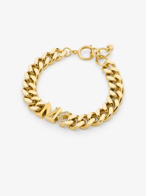 Precious Metal-Plated Brass Pavé Logo Curb Link Bracelet image number 0