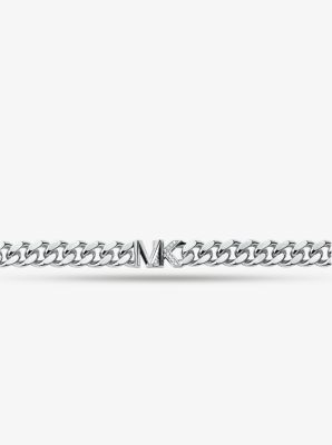 Precious Metal-Plated Brass Pav&eacute; Logo Curb Link Necklace in SILVER | Michael Kors